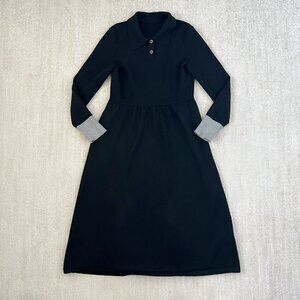 Kuose Black Gray Long Sleeve Knit Sweater Midi Dress S